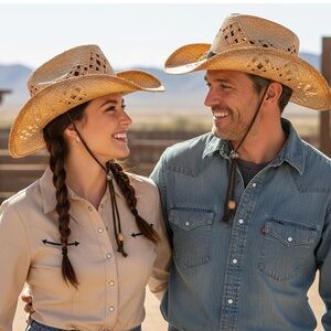 Woven raffia Straw Cowboy Hat unisex